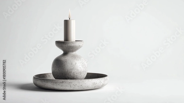 Fototapeta Modern candle holder with white candle on simple background