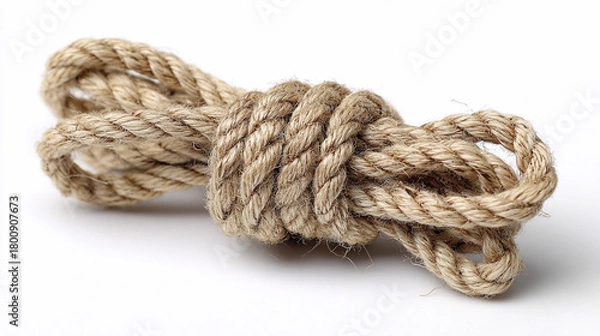 Fototapeta Knotted rope on white, highlighting texture and craftsmanship