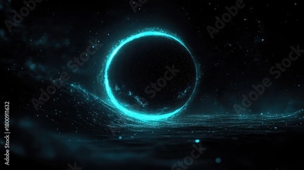 Fototapeta Glowing turquoise ring in a dark space.