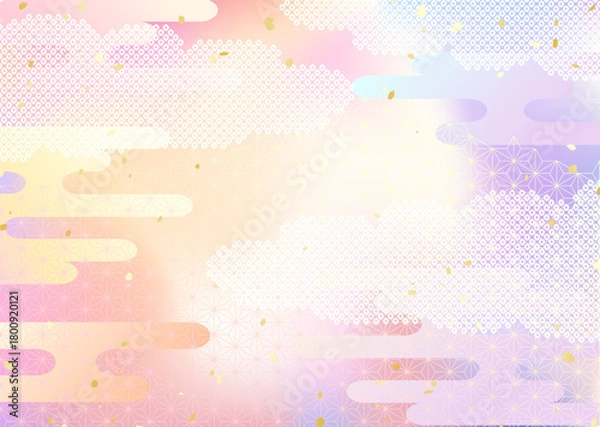 Fototapeta 空のグラデーションと日本の伝統的な模様を組み合わせた和風背景イラスト
