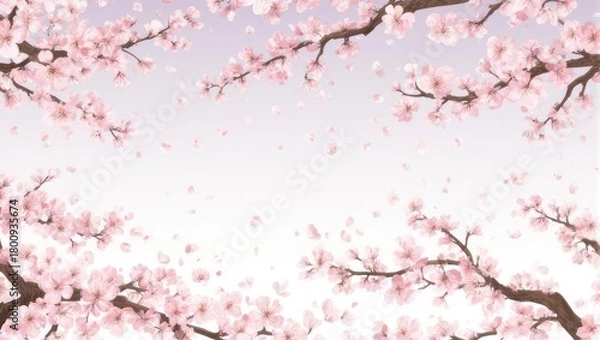 Obraz Beautiful Cherry Blossoms Falling in Spring Breeze.