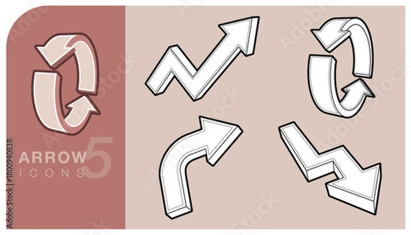 Fototapeta 3d arrow icons set with Loop, zigzag, curve and direction symbol. Ideal for infographics, business designs and web interfaces. Vector illustration.