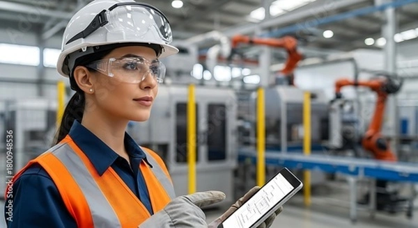 Obraz Professional female technician in high-tech manufacturing site