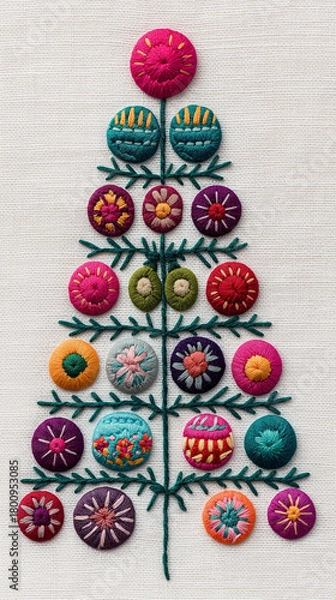 Obraz Embroidered Christmas tree vertical closeup