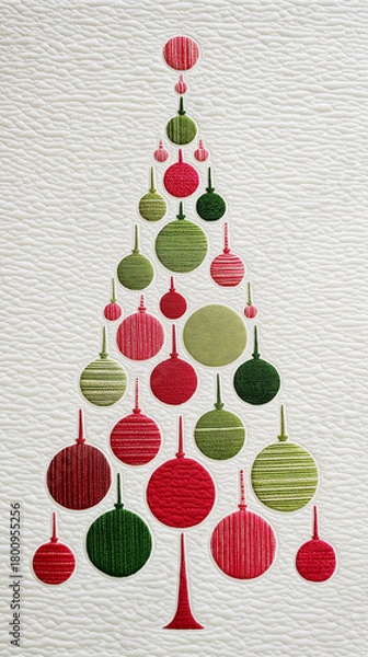 Fototapeta Christmas tree composed of ornaments vertical on textured background