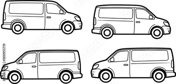Obraz Four different views of a delivery van in a black and white outline