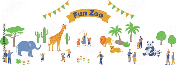 Obraz 動物園と人々の風景　イラスト
