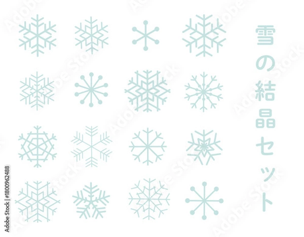 Obraz 淡いブルーの雪の結晶アイコンセット（冬・クリスマスの装飾パーツ）