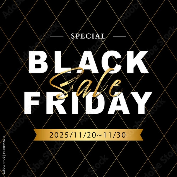 Obraz ブラックフライデーPOP（黒×金・格子柄）