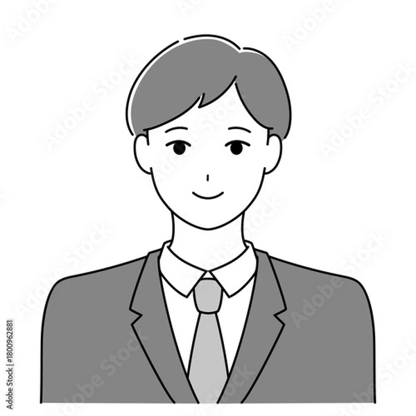 Obraz 笑顔の男性ビジネスアイコン（線画・プロフィール・白背景）