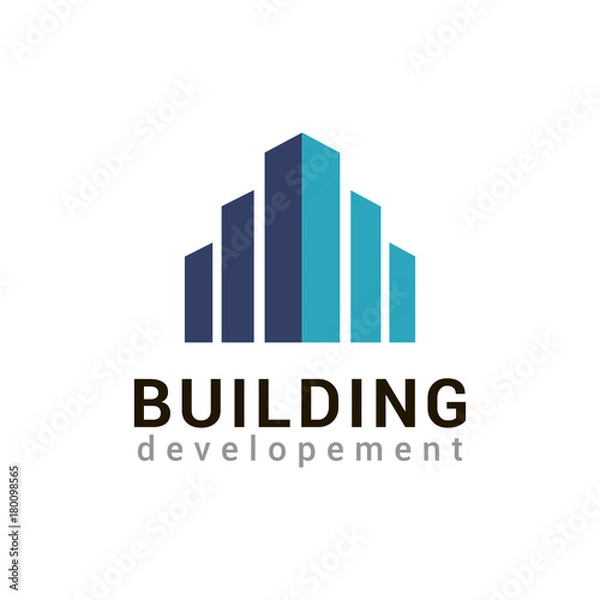 Fototapeta Vector logo template for real estate or building company. Illustration of skyscraper. EPS10. Creative flat icon concept. Architecture. Style and modern logotype.