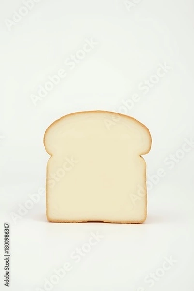 Obraz One perfect slice of fluffy white sandwich bread standing upright, ready for breakfast toast or a stacked lunch, on a clean white backdrop