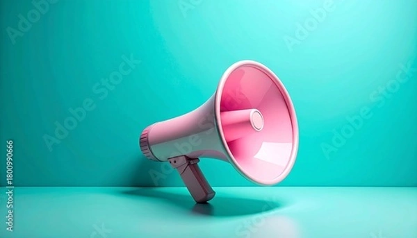 Fototapeta Pink Megaphone on Teal Background - A Call to Action.