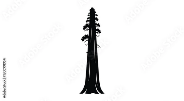 Obraz Striking black silhouette of a majestic tall tree, with its iconic trunk and sparse crown, against a stark white backdrop.