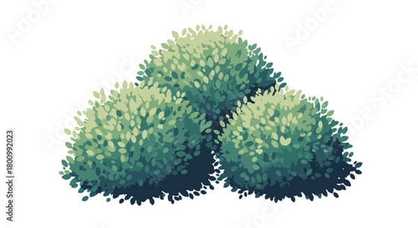 Obraz Stylized illustration of three lush green bushes, featuring varied leaf shapes and subtle shading.
