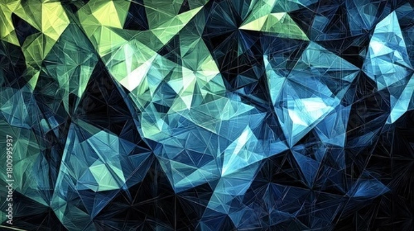 Fototapeta Abstract polygonal design with dark teal and teal-green hues.