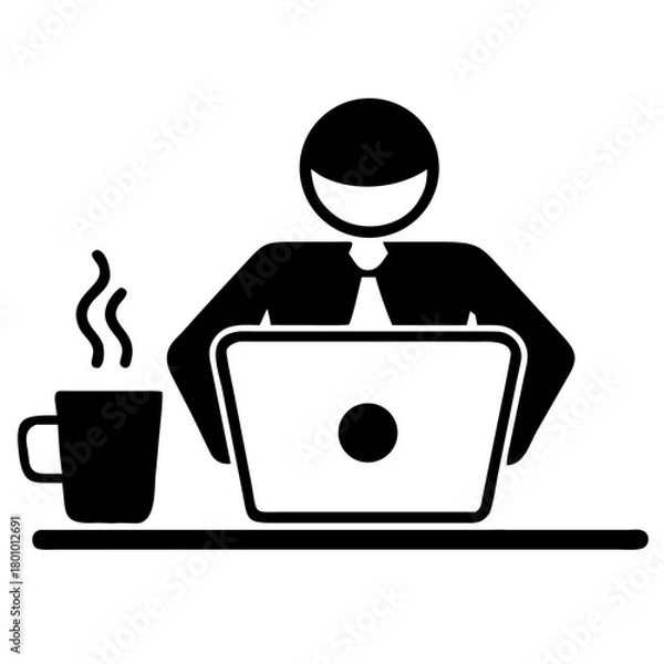 Obraz Manager Sitting with Laptop Silhouette