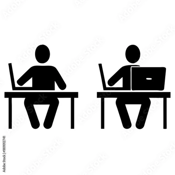 Obraz Office Staff Working on Laptop Silhouette