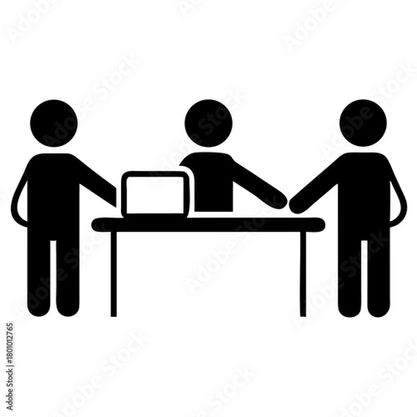 Obraz People Around Desk in Teamwork Silhouette