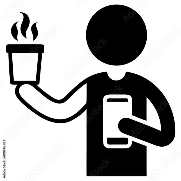 Obraz Person Using Phone and Drinking Coffee Silhouette