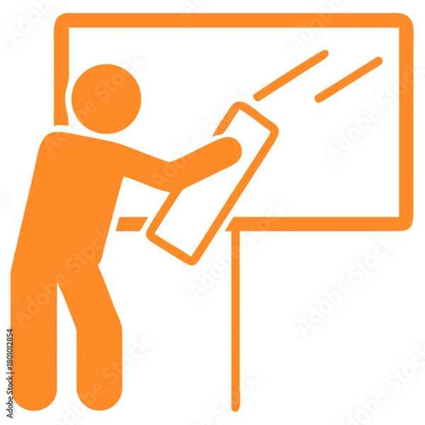 Obraz Worker Writing on Glass Board Silhouette