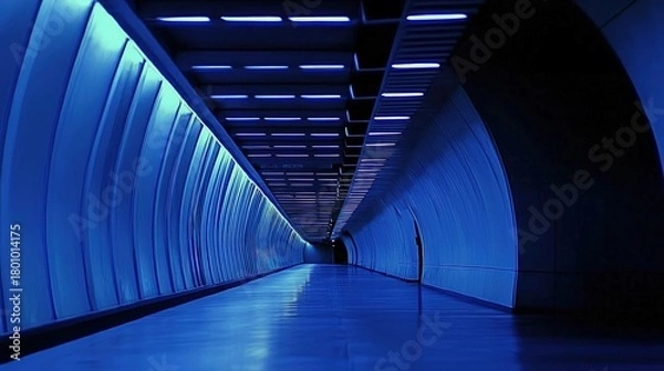 Fototapeta A deep, illuminated tunnel corridor.