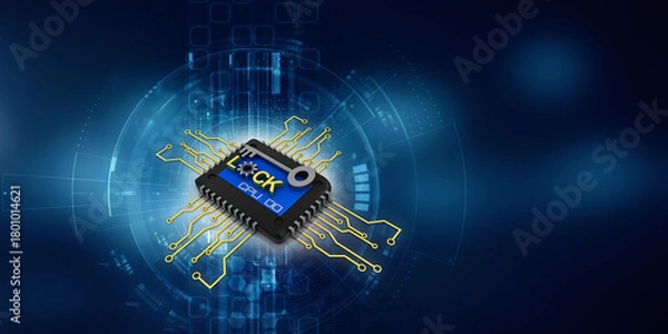 Fototapeta 3d rendering key protected microchips
