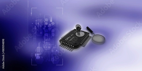 Fototapeta 3d rendering key protected microchips near lens
