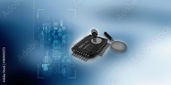 Fototapeta 3d rendering key protected microchips near lens
