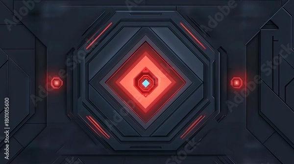 Fototapeta Geometric design with glowing red accents.