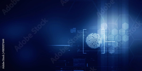 Fototapeta 2d Illustration Fingerprint Scanning Technology Concept 