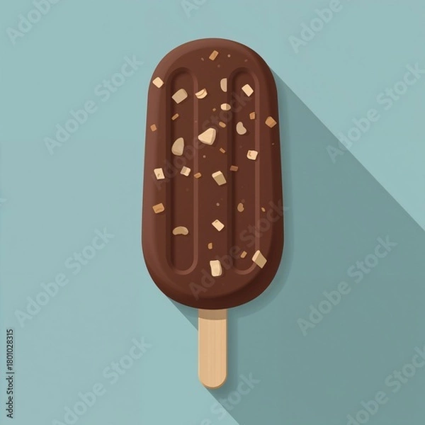 Obraz Delicious chocolate ice cream bar with nuts, flat design vector art.