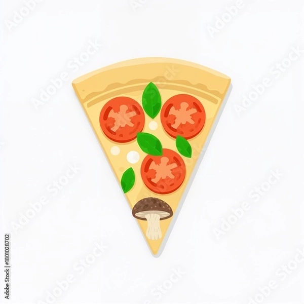Obraz Delicious pizza slice illustration with tomato, basil, mushroom