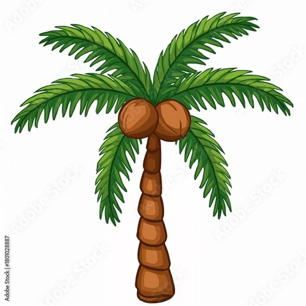 Obraz Stylized tropical coconut palm tree illustration with coconuts