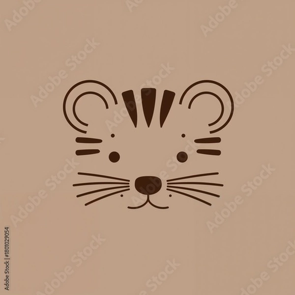 Obraz Charming cartoon tiger face minimalist vector illustration design
