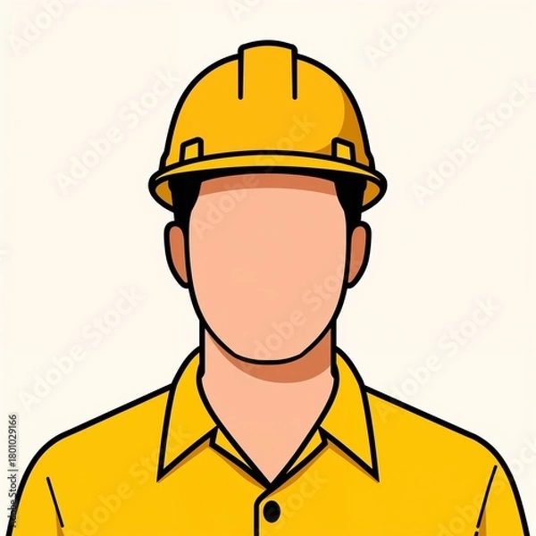 Obraz Male construction worker avatar with yellow safety helmet