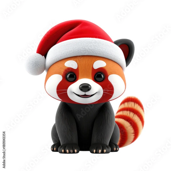 Obraz Adorable little mammal wearing a festive seasonal cap sits, clipart, isolated on a transparent background.