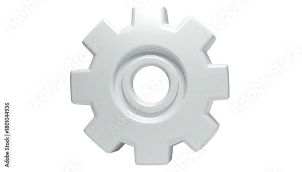Obraz White, simple cogwheel object floating against a black background