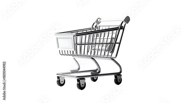 Fototapeta Empty chrome shopping cart isolated against a black backdrop