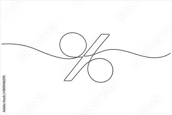 Fototapeta Percent icon continuous one line drawing in minimalist outline style on white background