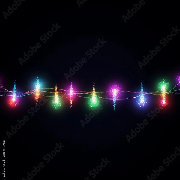 Fototapeta A close-up of a fragment of a glowing New Year's garland.