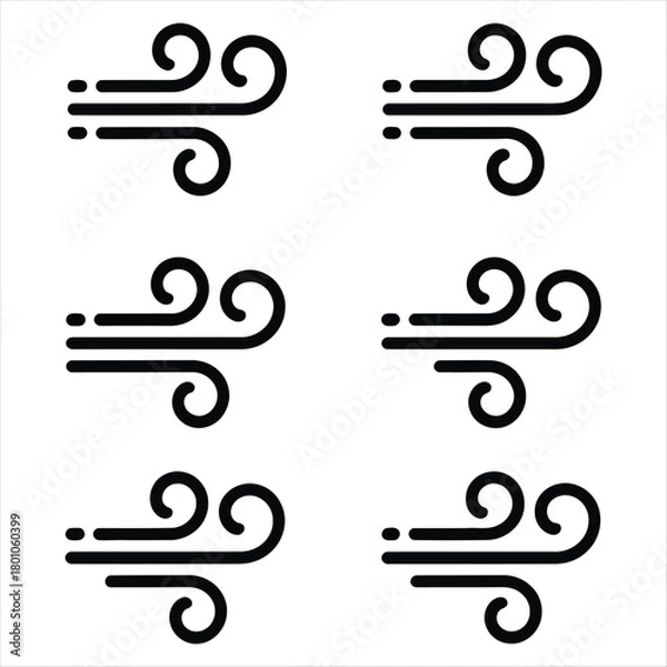 Fototapeta Six Black Wind Icons in Two Columns breeze weather