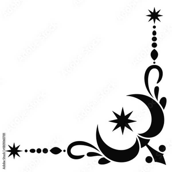 Fototapeta Black Crescent Moon and Star Corner Ornament decorative