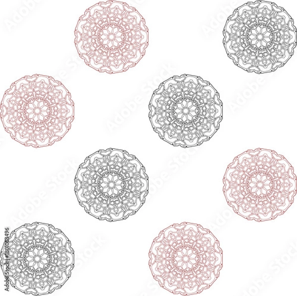 Fototapeta black and red mandala dots circle background for backdrop and wallpaper template. repeat seamless style design for fabric printing