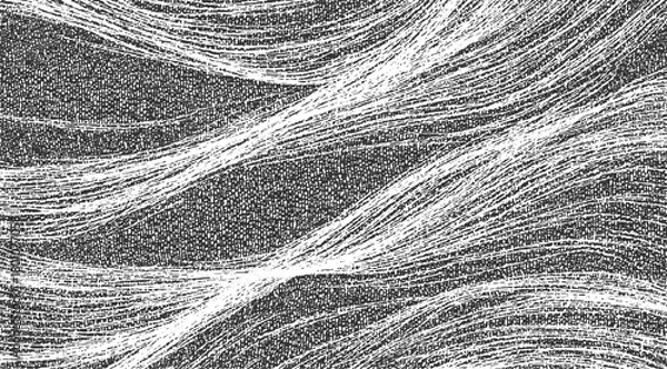 Obraz Black and white abstract textured background with flowing white lines and granular pattern vector