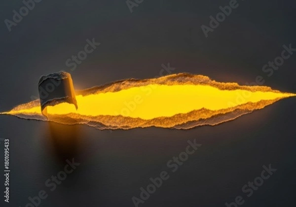 Fototapeta A hole in the dark surface revealing a bright yellow light underneath it