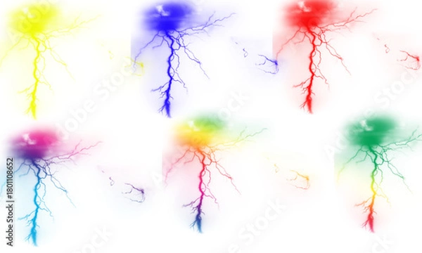Obraz Set of colorful lightning bolts abstract vector illustration of electric discharge isolated on white background