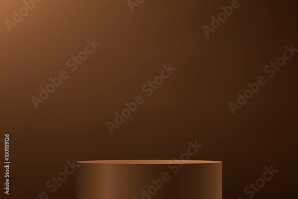 Obraz Abstract 3D Dark Brown cylinder pedestal podium background on dark brown wall scene space for product display presentation, Stage showcase. Vector illustration.
