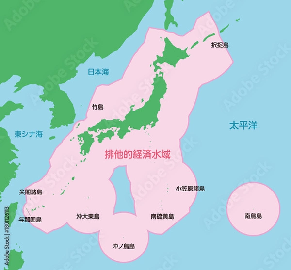 Obraz 日本の領土・領海MAP (排他的経済水域 / EEZ) ベクターイラスト