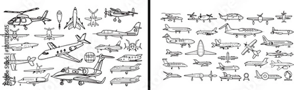 Fototapeta  airplane doodle art, aviation vector sketch, flying object illustration, flight concept design, travel and transport artwork, minimal airplane outline, jet plane drawing vector, aeronautical engineer